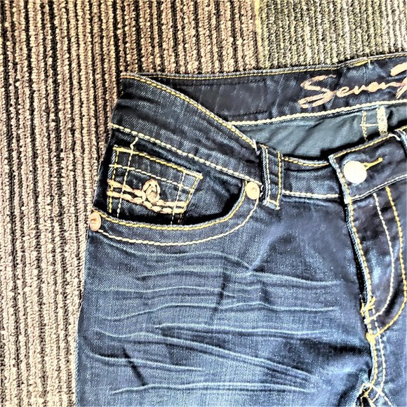 Seven7 Women's Size 8 Blue Curvy Bootcut Dark Wash Cotton Blend Stretch Jeans - Picture 5 of 11